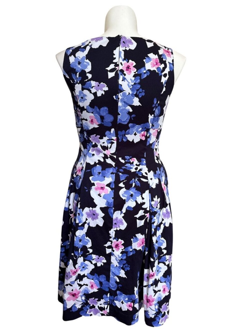Lauren Ralph Lauren Women's Navy Floral Fit & Flare Dress, Sleeveless Size 12 - Picture 7 of 12